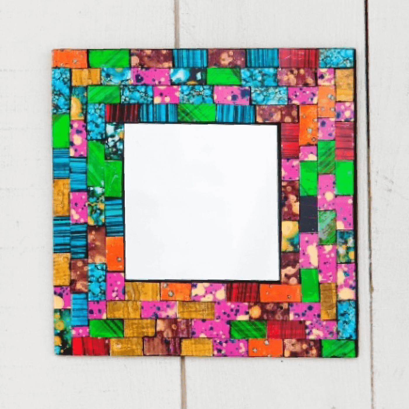 Square rainbow mosaic mirror