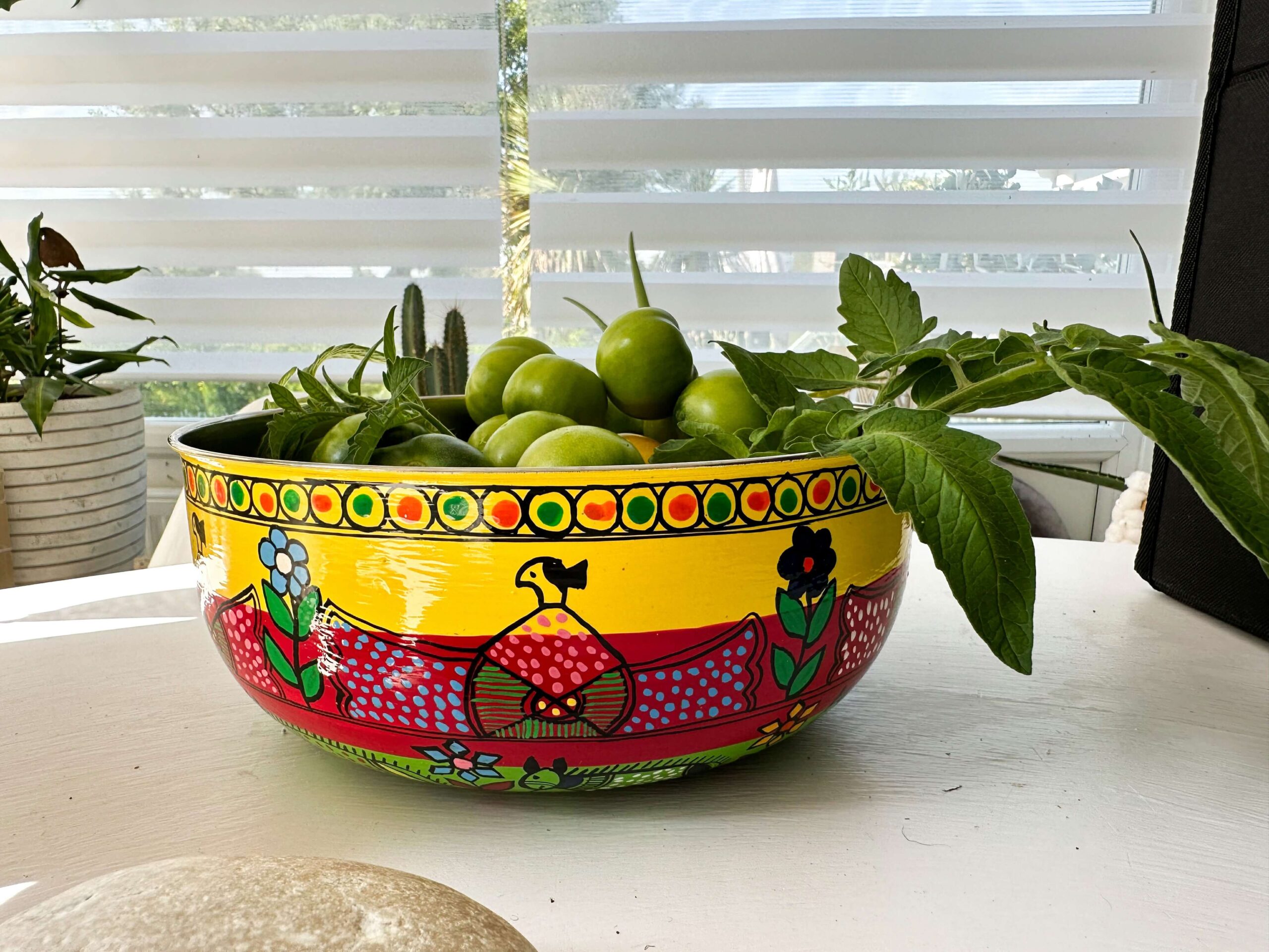 Hand painted stainless steel bowl - Yellow