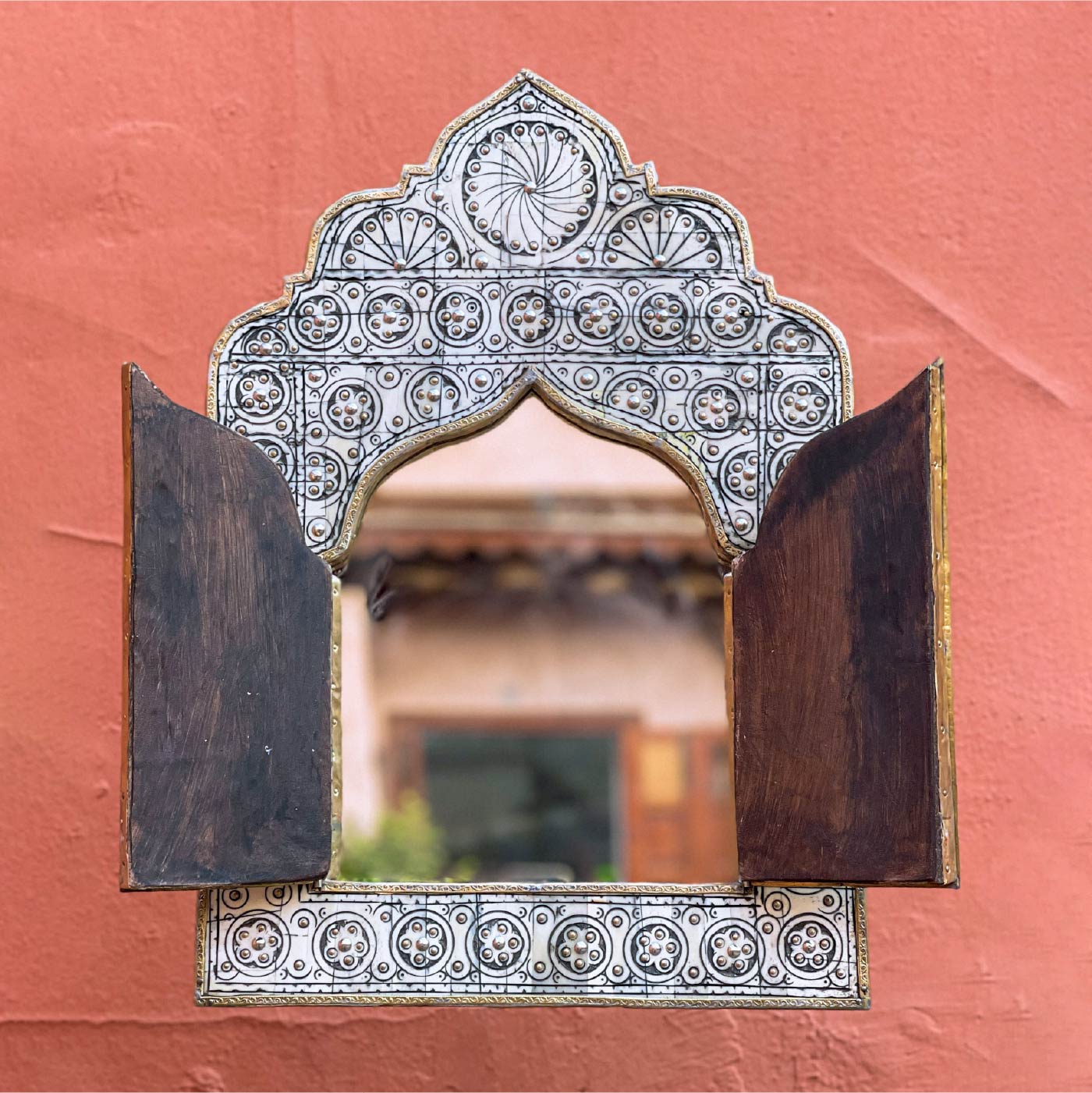 Large Bone Inlay mirror with doors