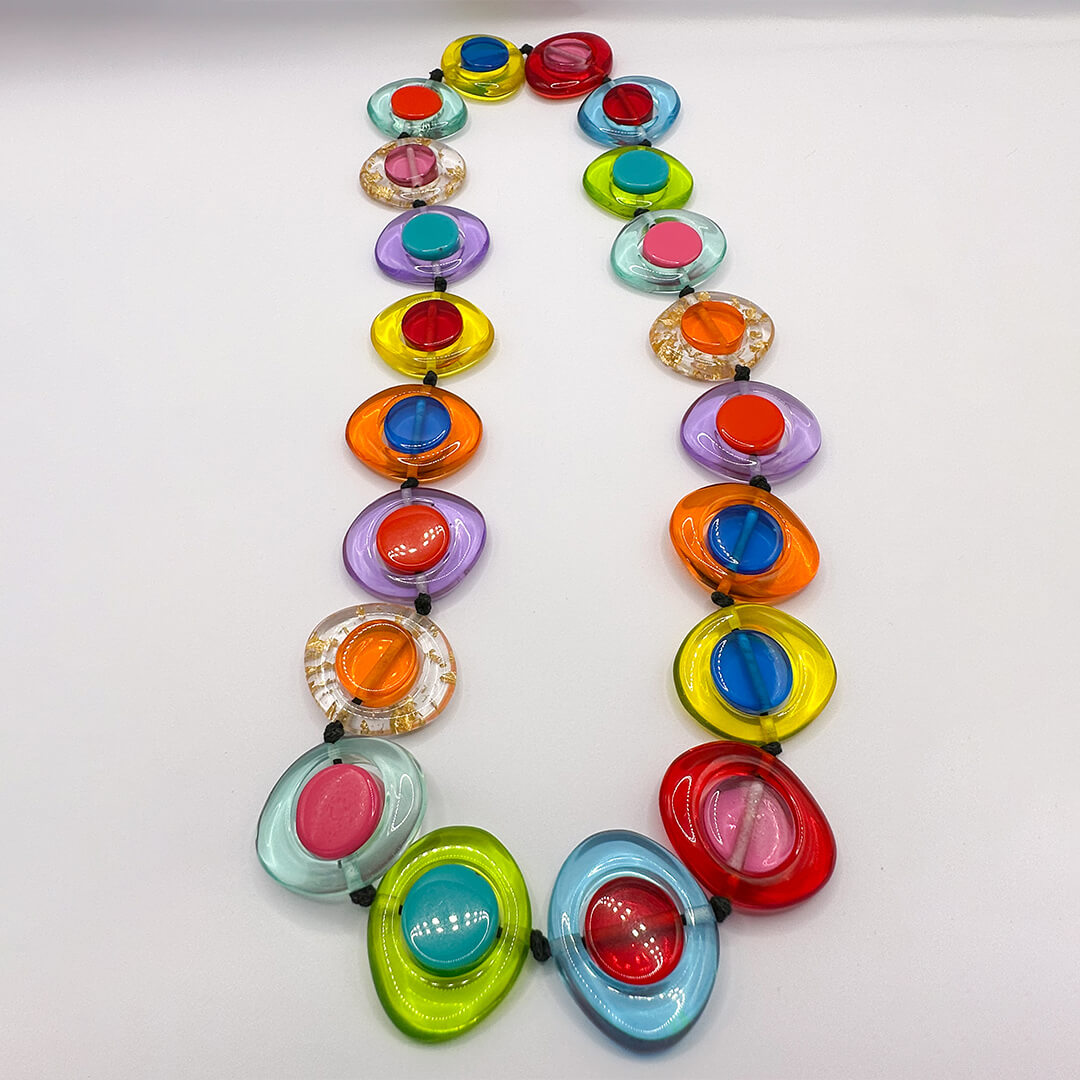 Resin necklace disk & cylinder long "Saturn" 75cm