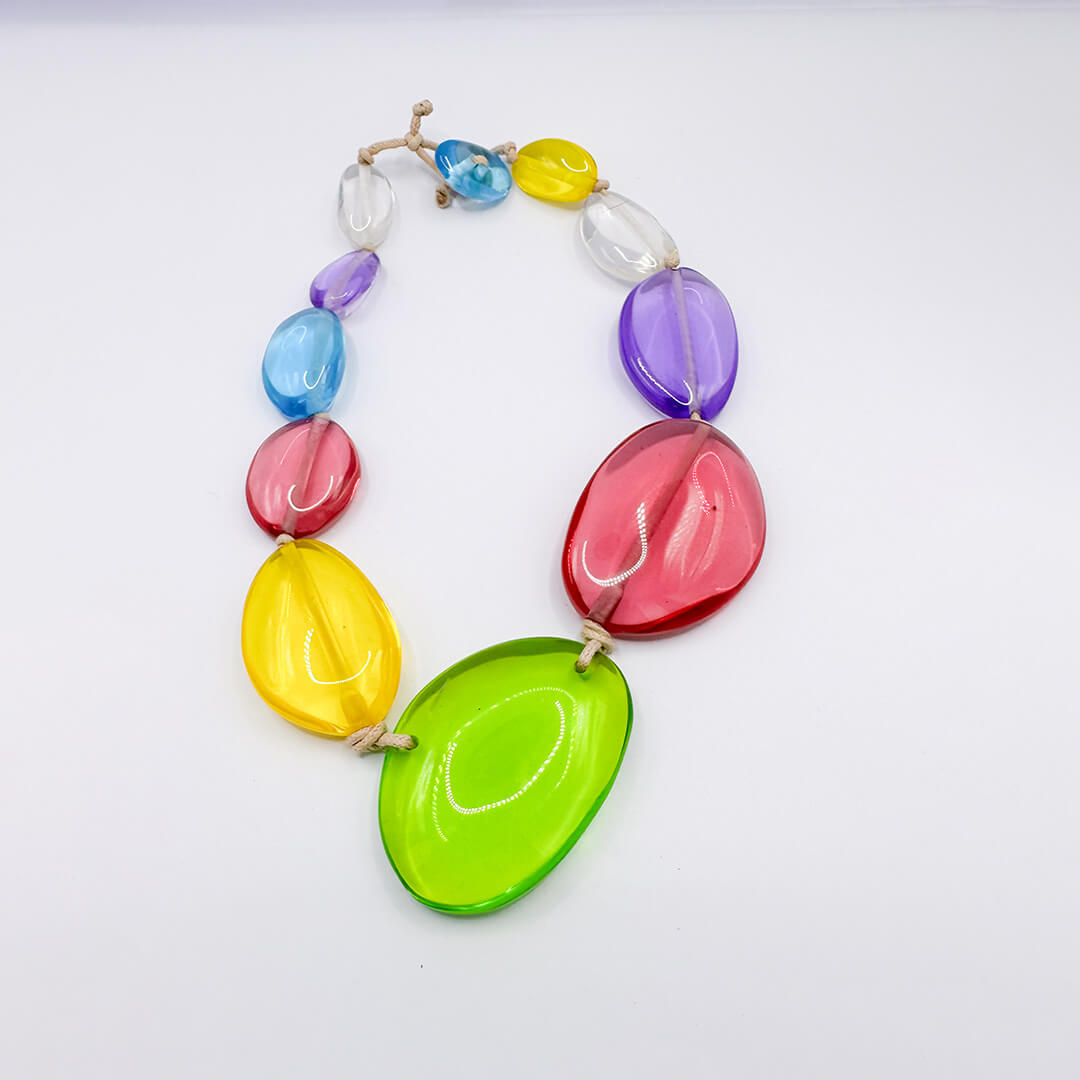 Resin necklace short flat "Riverstones" 50cm