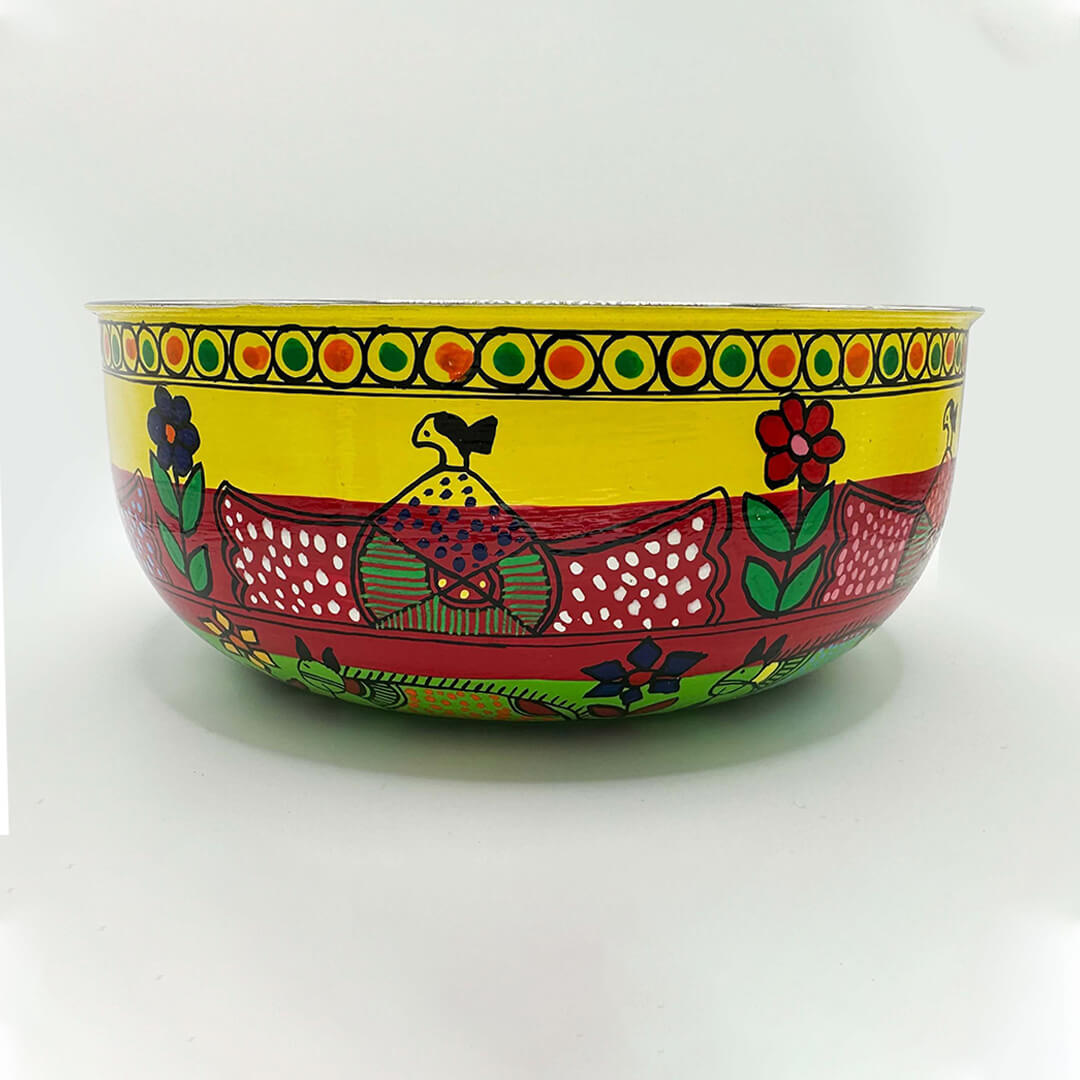 Hand painted stainless steel bowl - Yellow